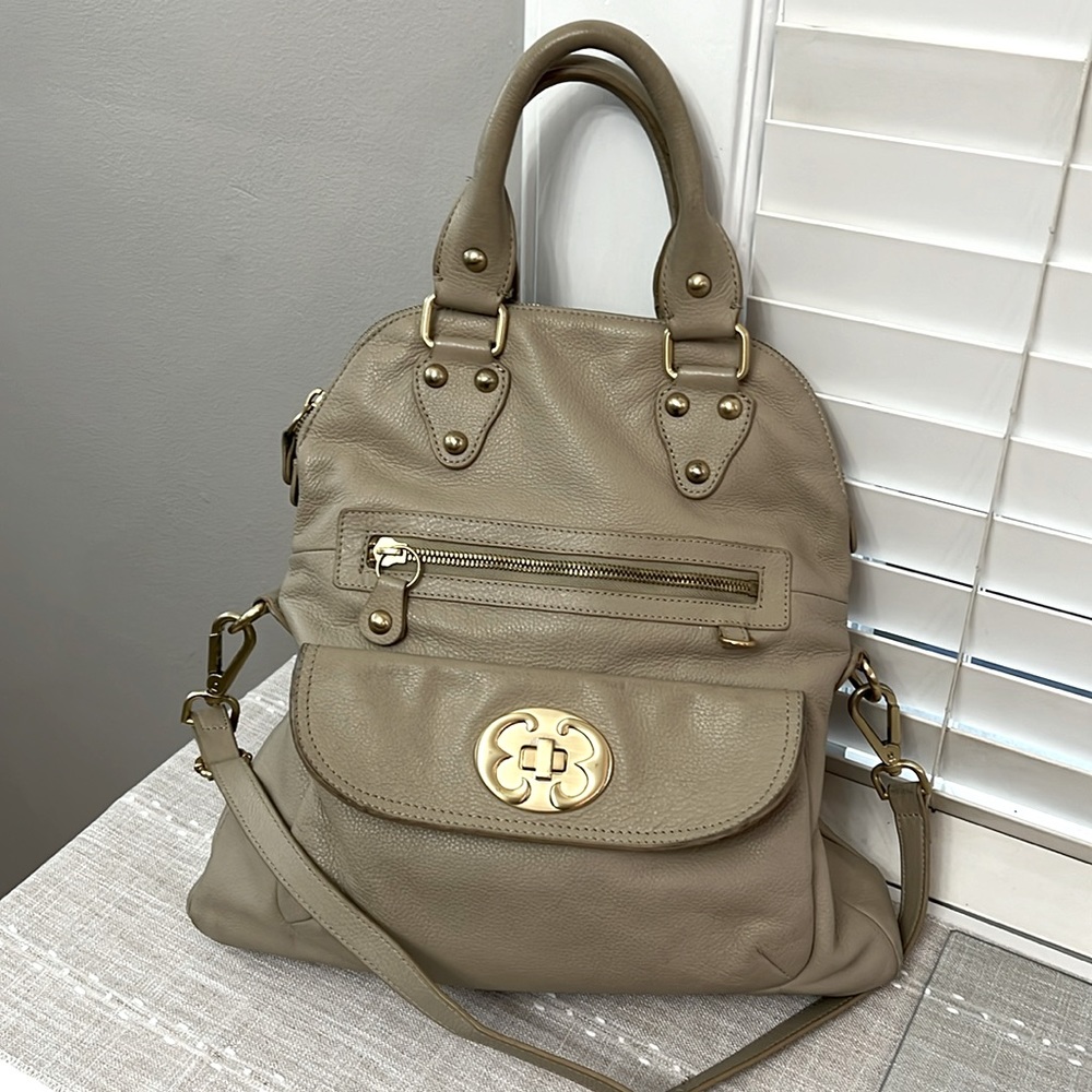 Large crossbody beige leather purse